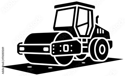 machine illustration equipment silhouette road logo construction icon roller outline asphalt machinery industry industrial vehicle paving transportation work compactor shape teamwork vector graphic ba