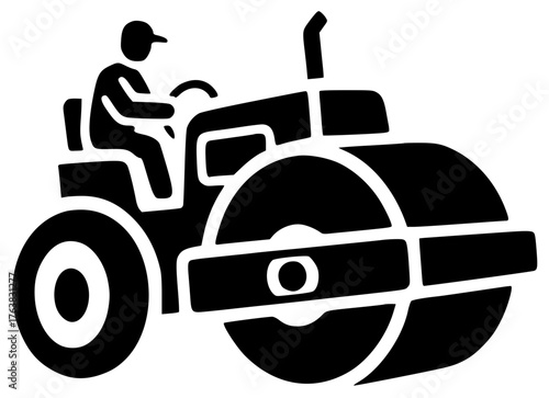 machine illustration equipment silhouette road logo construction icon roller outline asphalt machinery industry industrial vehicle paving transportation work compactor shape teamwork vector graphic ba