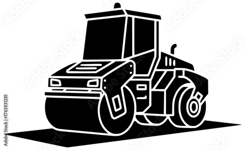 machine illustration equipment silhouette road logo construction icon roller outline asphalt machinery industry industrial vehicle paving transportation work compactor shape teamwork vector graphic ba