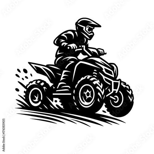 ATV Rider Off-Road Quad Bike Black and White Vector Illustration

 

 
