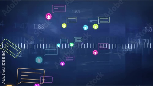 Opening blue waveform backdrop driving icons drifting while orange line rising showing trends