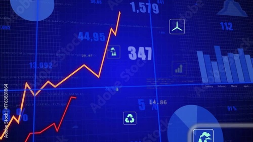 Upon dashboard loading, animated orange line climbing, showing eco icons to illustrate data growth