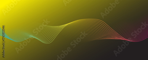 Flowing dots particles wave pattern pink and blue isolated on yellow, orange background gradient. Vector in concept of technology, science, music, vector