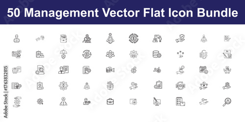 Vector art of management vector flat icon bundle includes icons such as human resource, organization, collaboration, and more perfect for business and project management