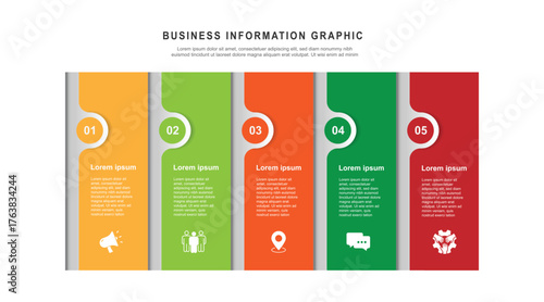 Business banner template infographic. 5 step paper style graphic design.