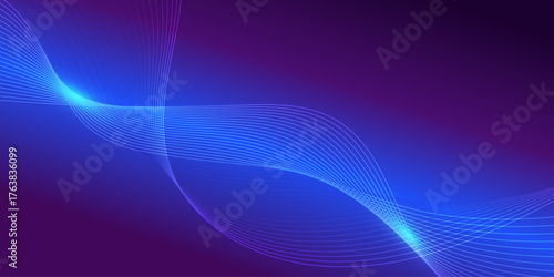 Stylized abstract background with flowing wavy lines in gradient blue and purple, perfect for modern, digital, and futuristic-themed designs requiring a dynamic visual.