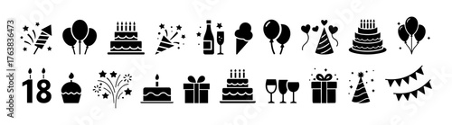 Birthday celebration icon set on transparent background