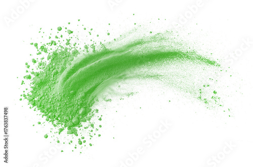 Flying green tea powder splash isolated on a white or transparent PNG background. Dynamic motion effect perfect for food design, beverage ads, health concepts, and creative visual compositions.