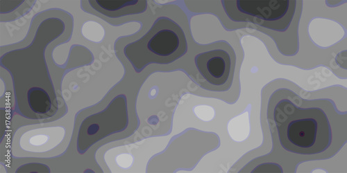 Organic abstract contour map pattern in grayscale with subtle blue outlines, showcasing irregular shapes and layered depth for a modern background design