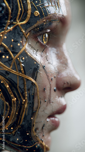 Wallpaper Mural Cybernetic Woman Profile, Neural Network Face, Futuristic Tech Art Torontodigital.ca