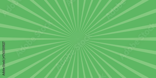 Vibrant green radial burst background with alternating light and dark stripes emanating from the center creating a dynamic and energetic visual effect