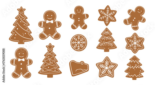 Collection of Christmas Cookies Gingerbread Men, Trees, Snowflakes, and Festive Treats for the Holidays