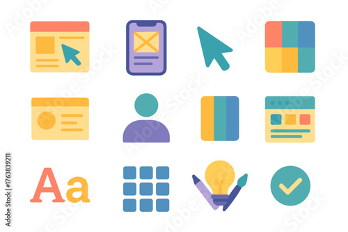 Colorful flat design icons for web and app interfaces