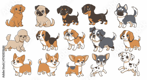 Adorable Cartoon Dog Breed Collection Playful Puppies for Design and Illustration Projects
