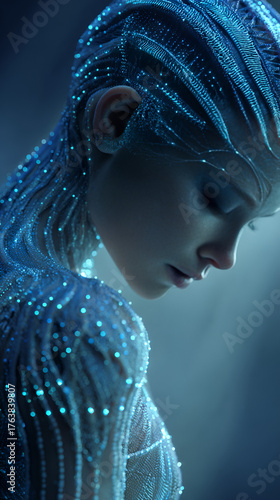 Wallpaper Mural Digital Art Portrait, Cyberpunk Beauty, Futuristic Glowing Skin Torontodigital.ca