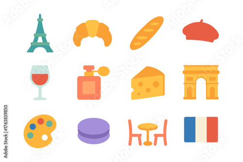 French icons: food, monuments, and culture in simple design