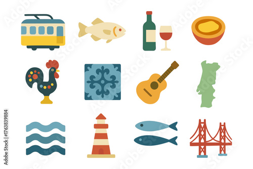 Portuguese culture: iconic symbols and elements in modern flat design
