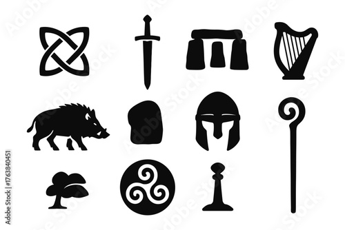 Ancient celtic symbols: icons of mythology and history in silhouette art