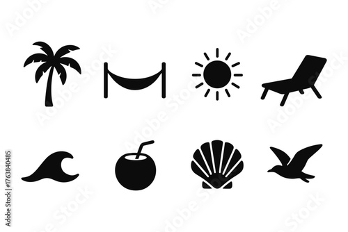 Summer beach pack: icons of sun, sea, and relaxation