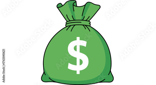 Green Money Bag Icon Symbol of Wealth and Financial Success on White Background