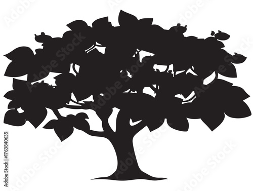 Classic beech tree shape elegant 2D vector line illustration