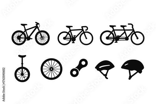Bicycle and cycling gear silhouettes: helmets, tandems, and more