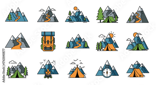 Adventure Icons Explore the Mountains with These Camping and Outdoor Activity Symbols