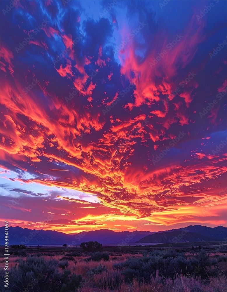 Fototapeta premium Dramatic Sunset with Red and Blue Sky