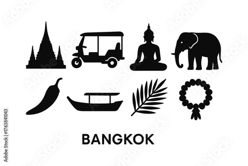 Bangkok icons: silhouette collection of thailand's cultural symbols and landmarks