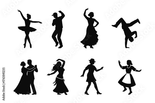 Diverse dance silhouettes showcasing various styles and movements