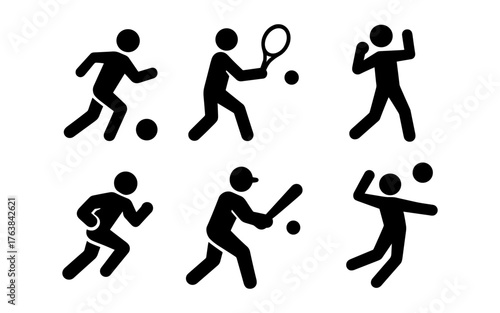 Silhouette sports icons: various activities illustrated in black figures