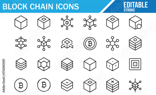 Crypto network line icons set for web and app UI