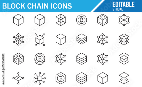 Blockchain outline icon pack — editable stroke crypto symbols