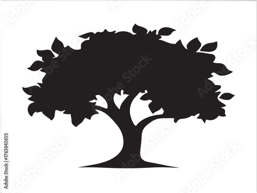 Natural elm tree form silhouette in smooth 2D vector line art drawing  