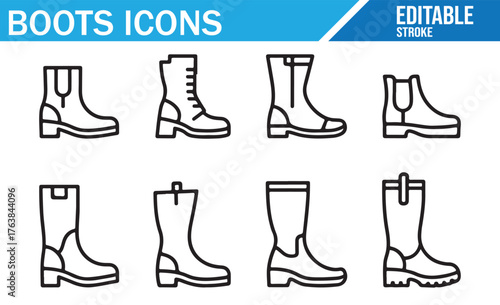Modern vector pack of boots icons for clothing and accessory themes