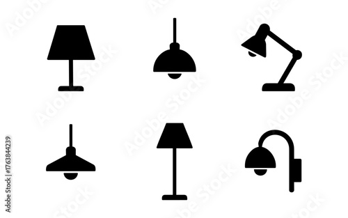 Minimalist silhouette lamp icons set for modern lighting design