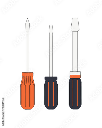 Tools of the Trade: A set of three screwdrivers stands in precise formation, their diverse tips ready to tackle any task. A symphony of functionality and orderliness.