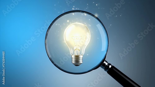 Illuminated Light Bulb Magnified Against Soft Blue Background Focus on Innovation and Clarity in Business Problem Solving Concepts