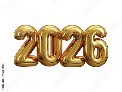 Golden 2026 Happy New Year luxury number 3d render concept of 2026 Golden metal number 3d render vector illustration