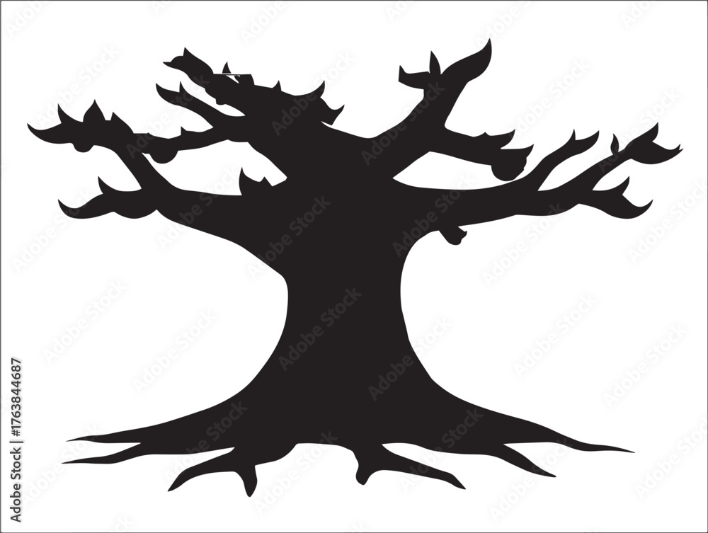 Fototapeta premium Large kapok tree form design in elegant 2D vector line art illustration 