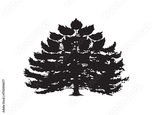 Larch tree pattern silhouette in graceful 2D vector line art artwork  