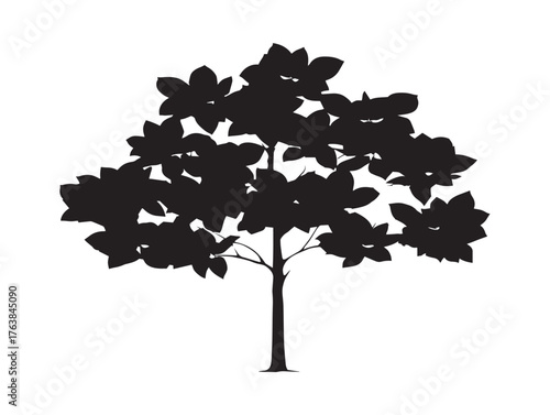 Magnolia tree blooms silhouette icon as floral 2D vector line art illustration