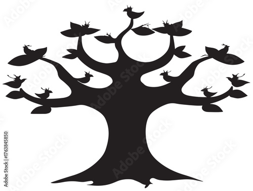 Mindfulness tree silhouette icon as meditative and zen 2D vector line art