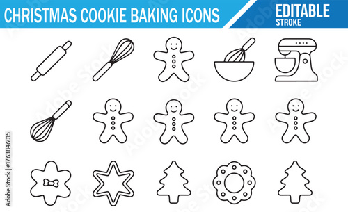 Gingerbread man cookie baking symbols, minimalist holiday vector set