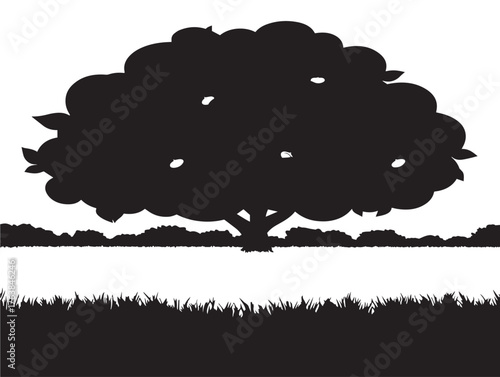 Orange tree grove silhouette vector line art illustration design