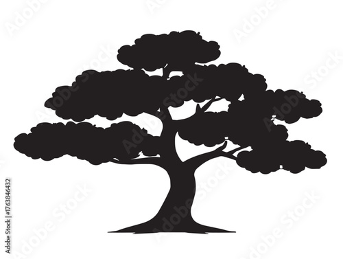 Peach tree blossom silhouette vector line art in solid black