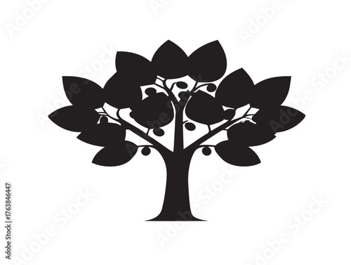 Olive tree silhouette icon as symbolic and simple 2D vector line art