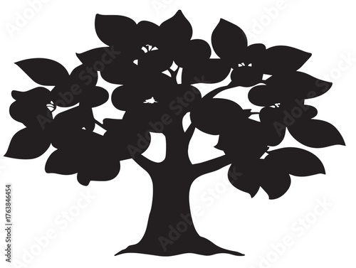 Spring peach tree blossom silhouette vector line art design