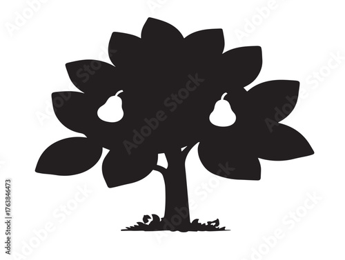 Pear tree fruit silhouette vector line art illustration design