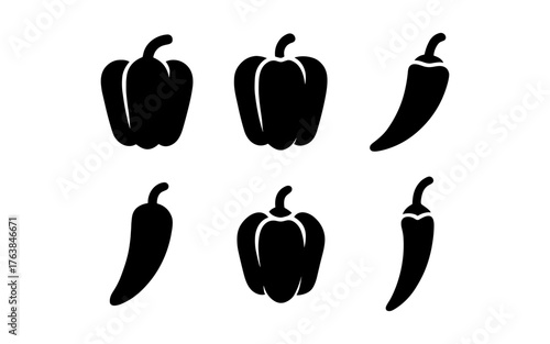 Silhouette bell and chili peppers collection for culinary designs